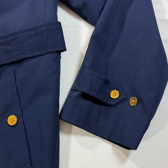 Lauren Ralph Lauren Navy Double-Breasted Belted Trench Coat Checkered Lining L - Picture 8 of 16